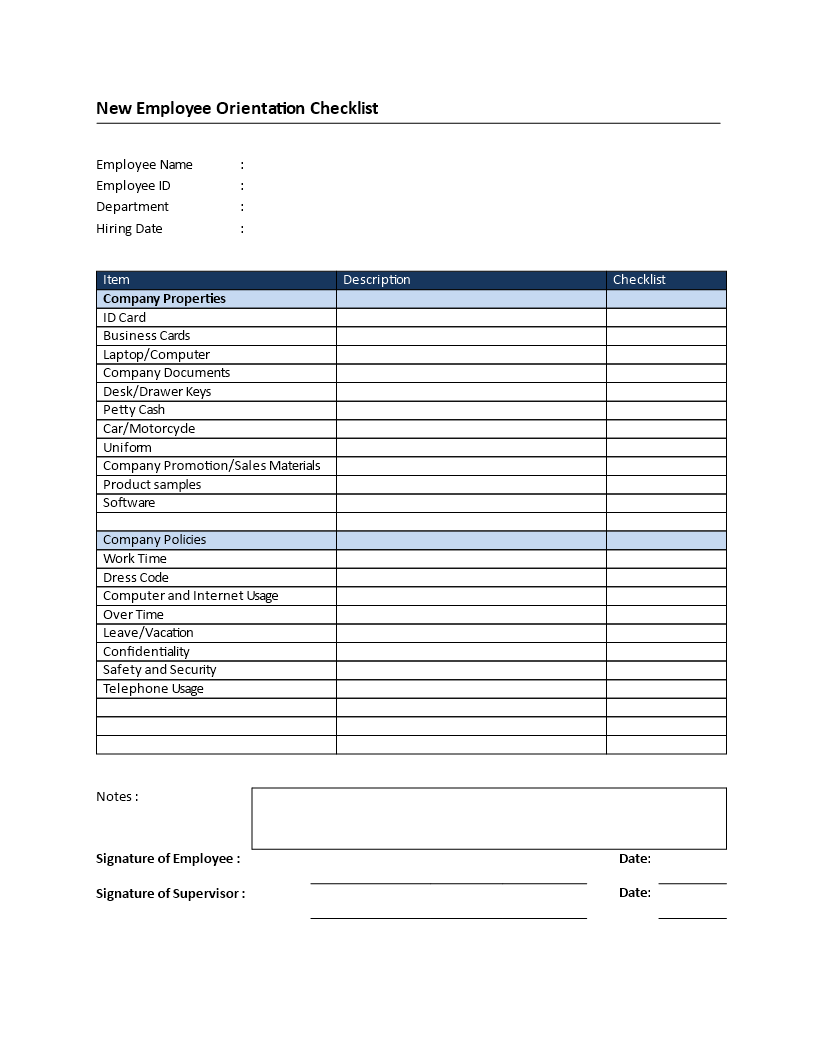 New Employee Orientation Checklist 模板