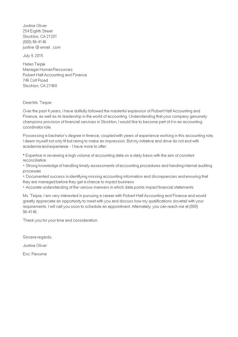 coordinator cover letter template