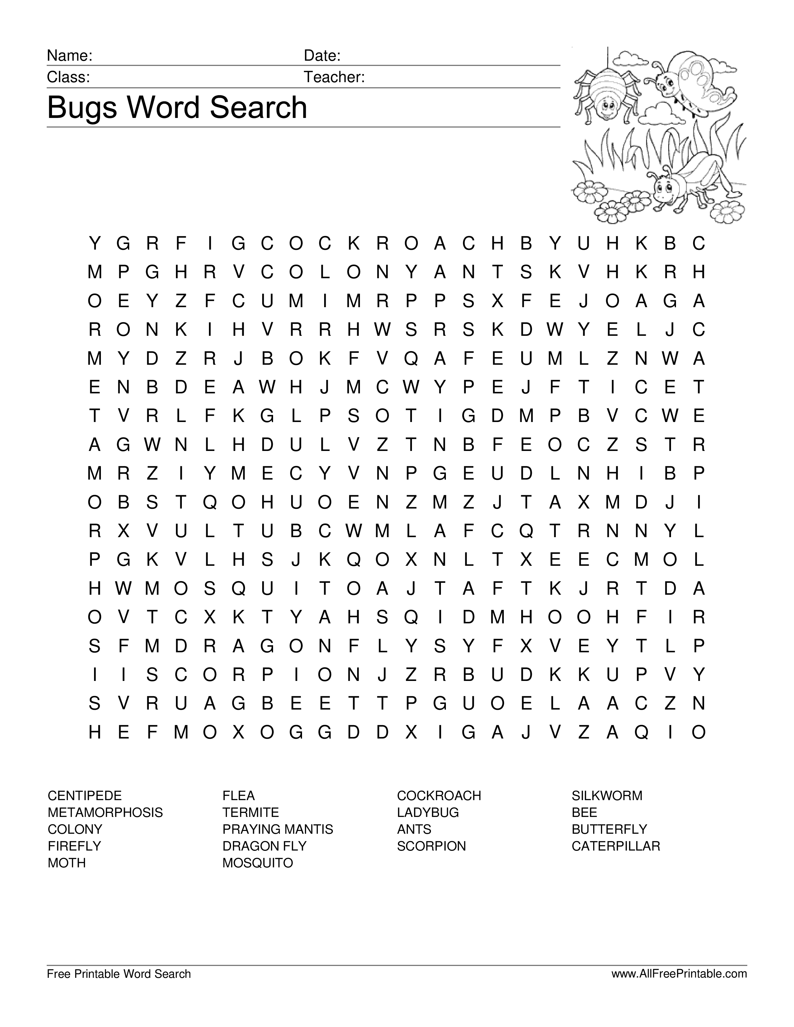 Bugs Word Search main image Download template