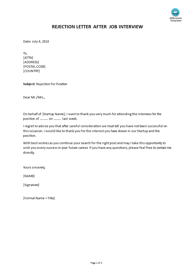 Job Interview Letter Template