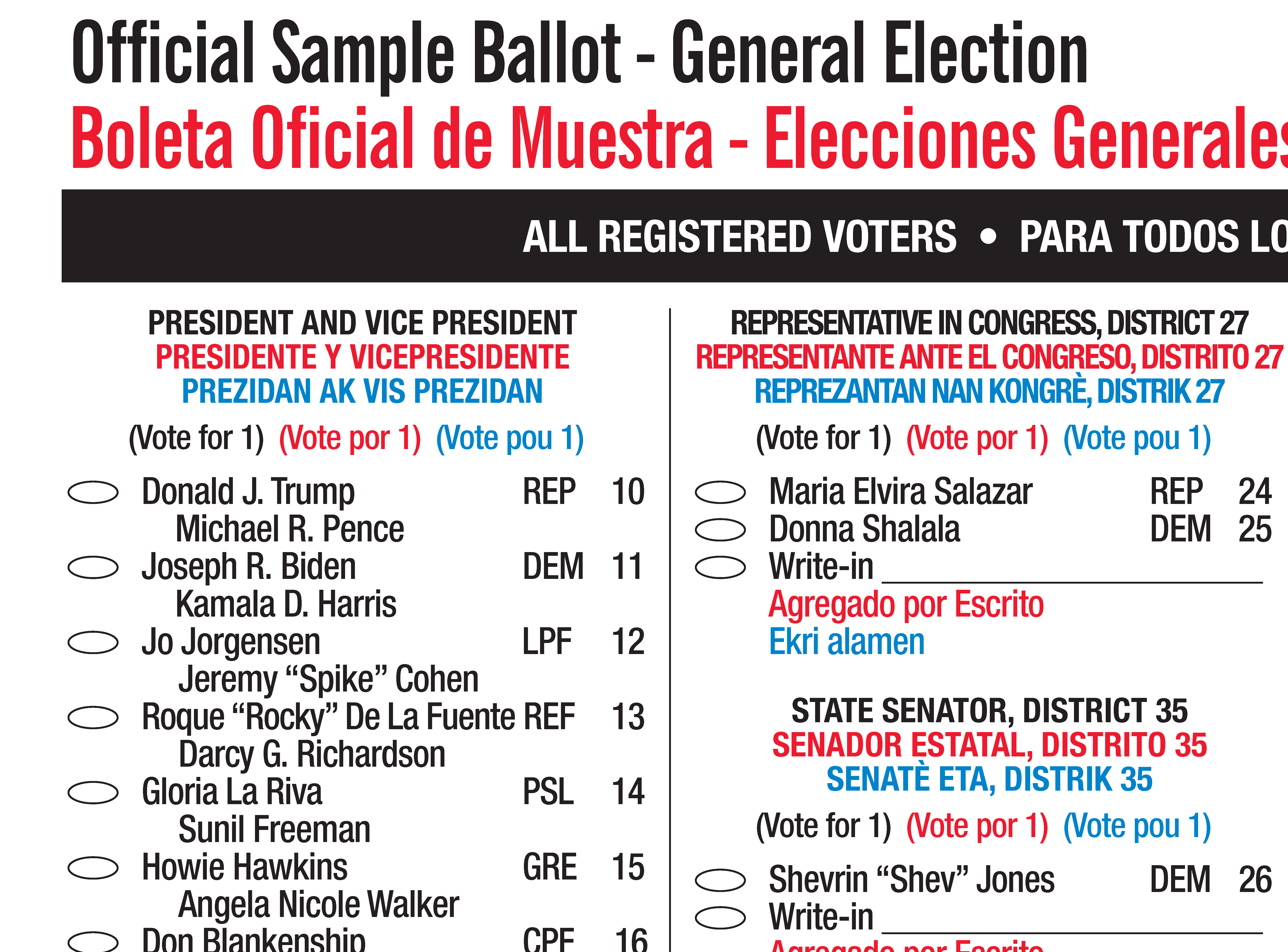 usa official ballot presidential elections 2020 template