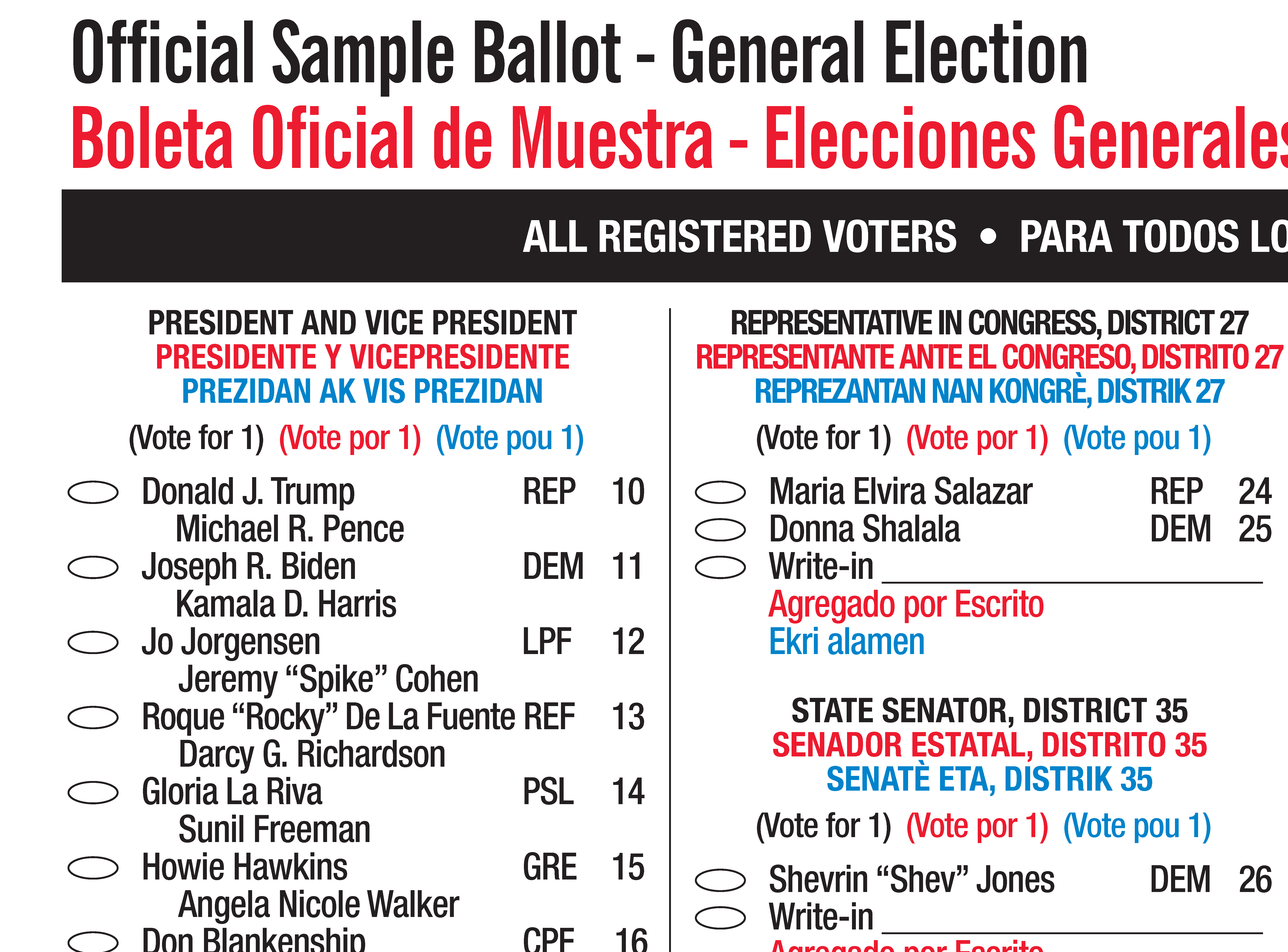 usa official ballot presidential elections 2020 Hauptschablonenbild