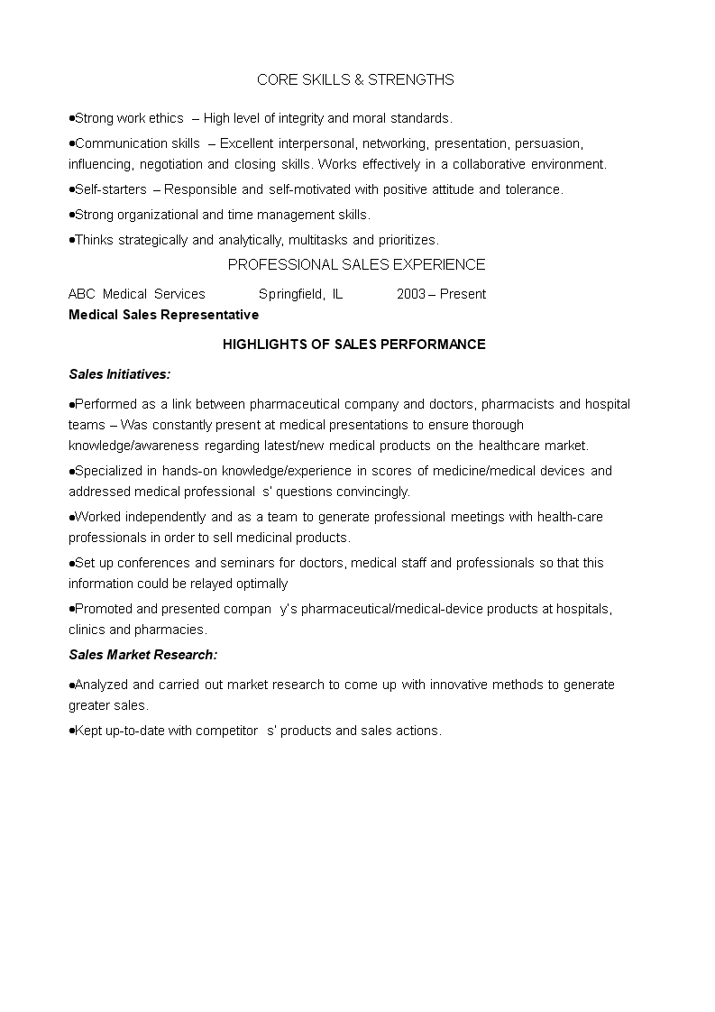 sample medical marketing resume template