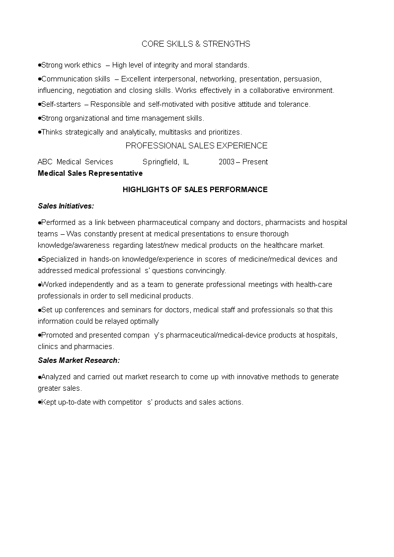 Sample Medical Marketing Resume 模板