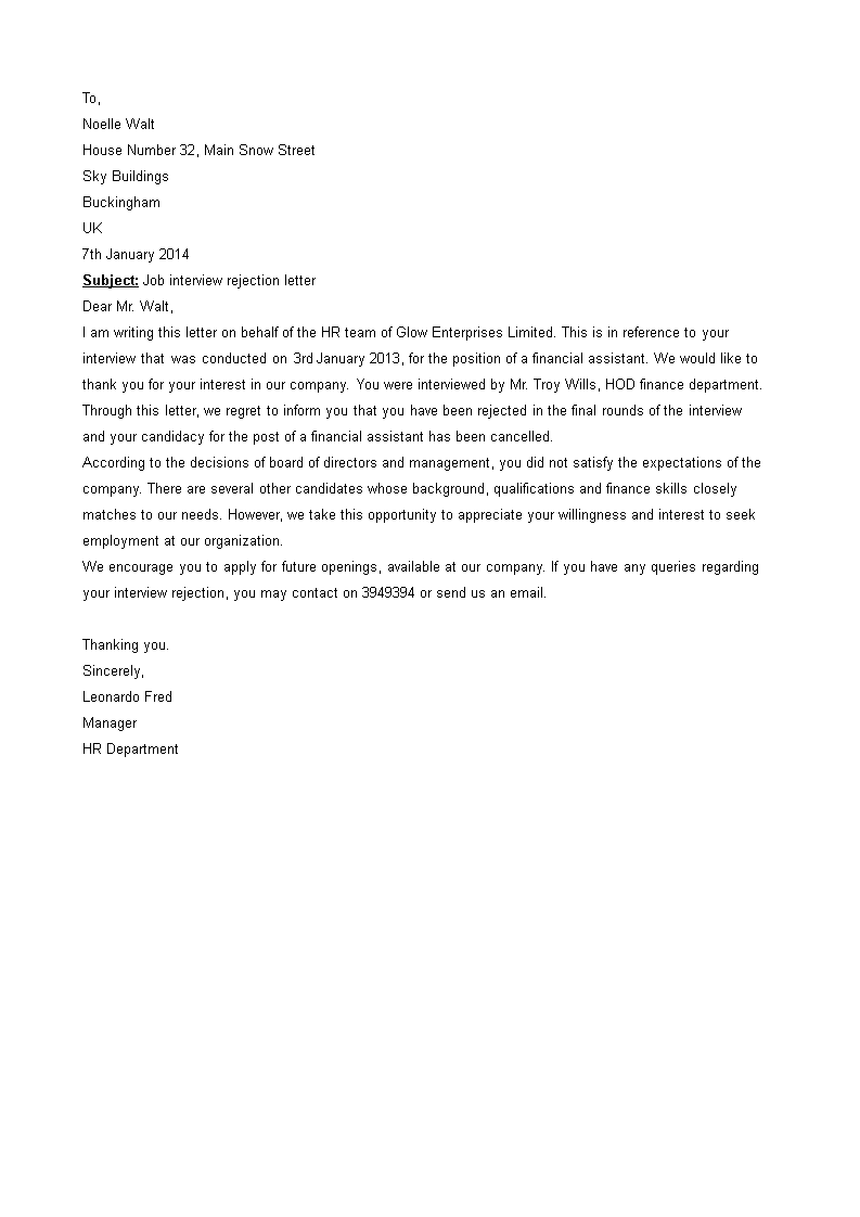 Email Job Rejection Letter main image