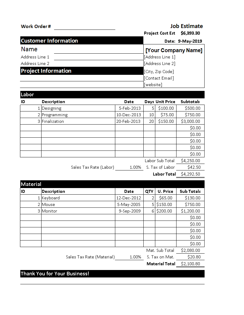 Estimate Template main image