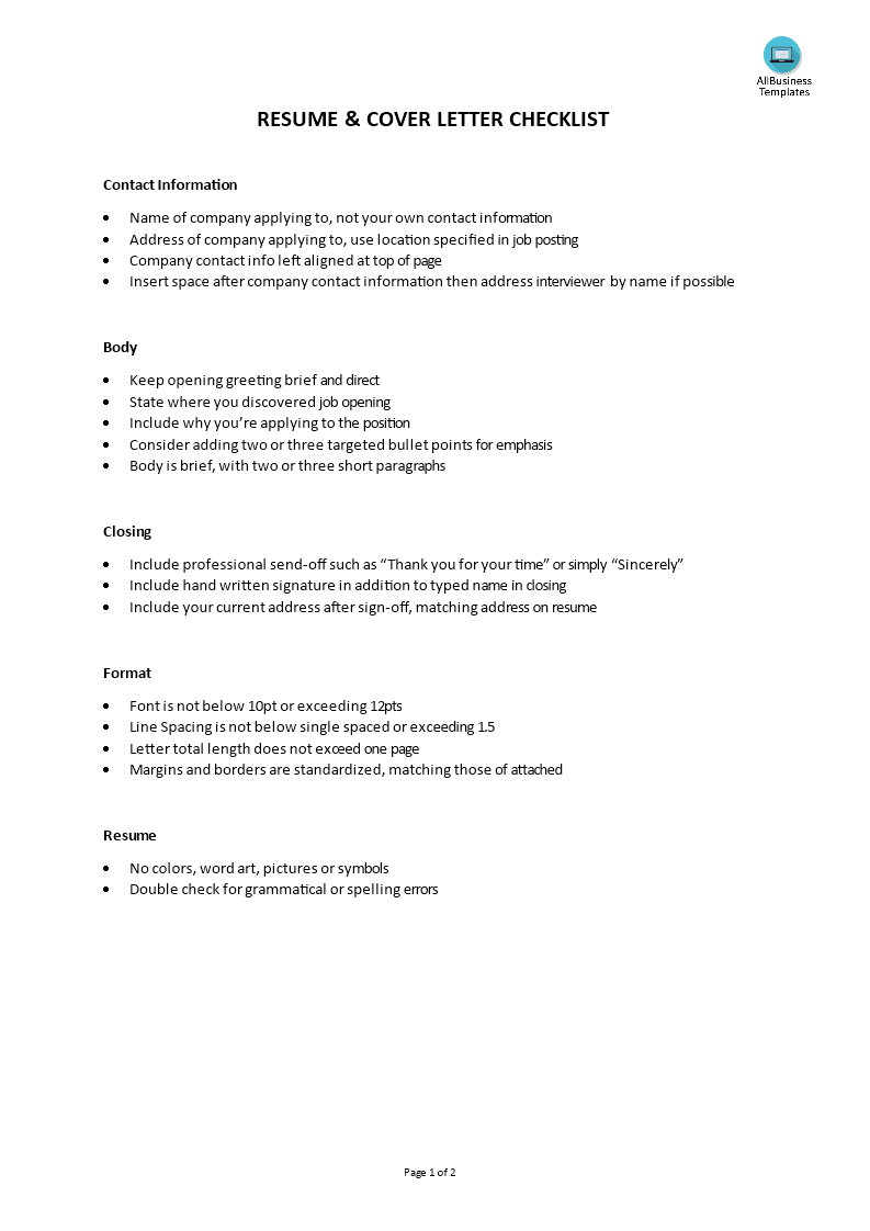 resume genius cover letter checklist Hauptschablonenbild