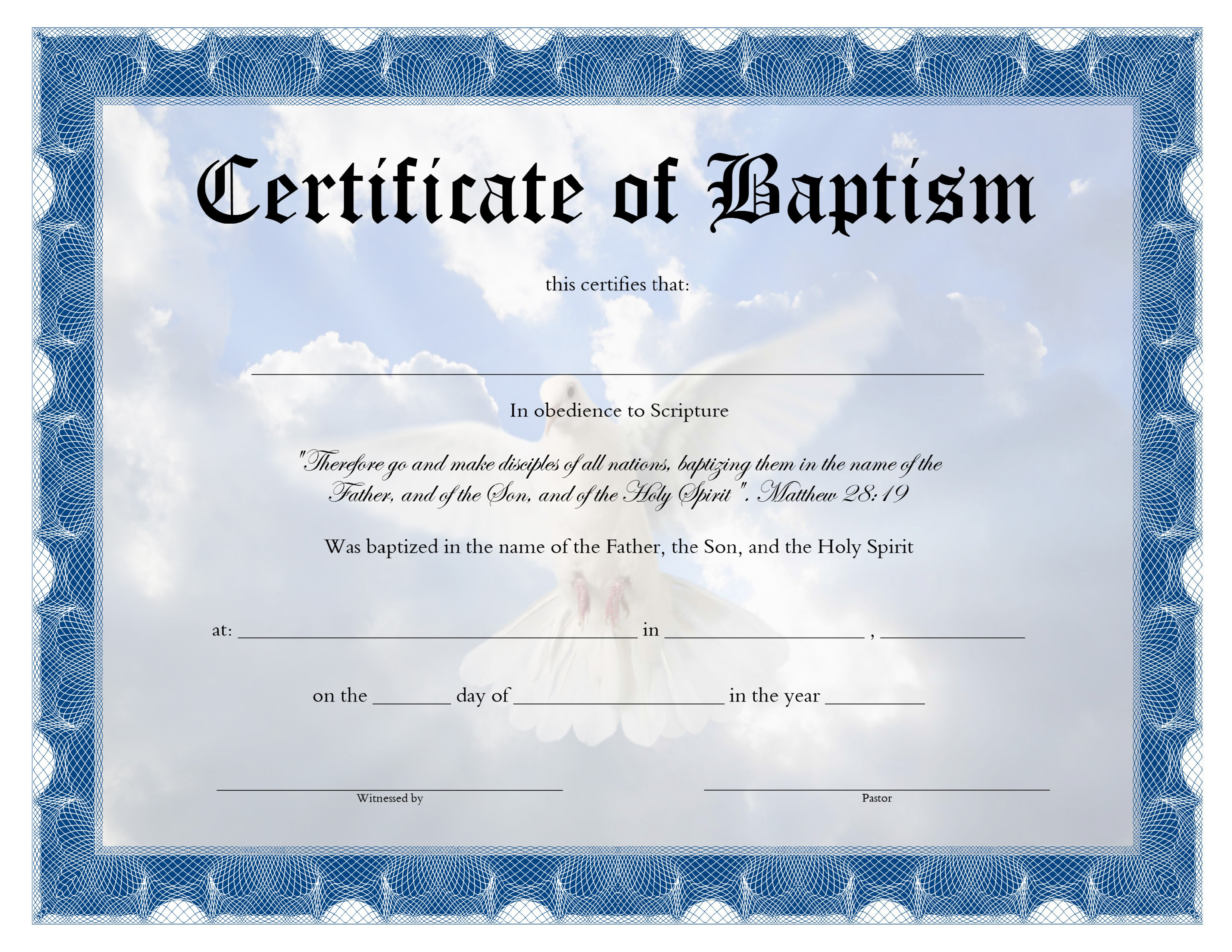 baptism certificate Hauptschablonenbild