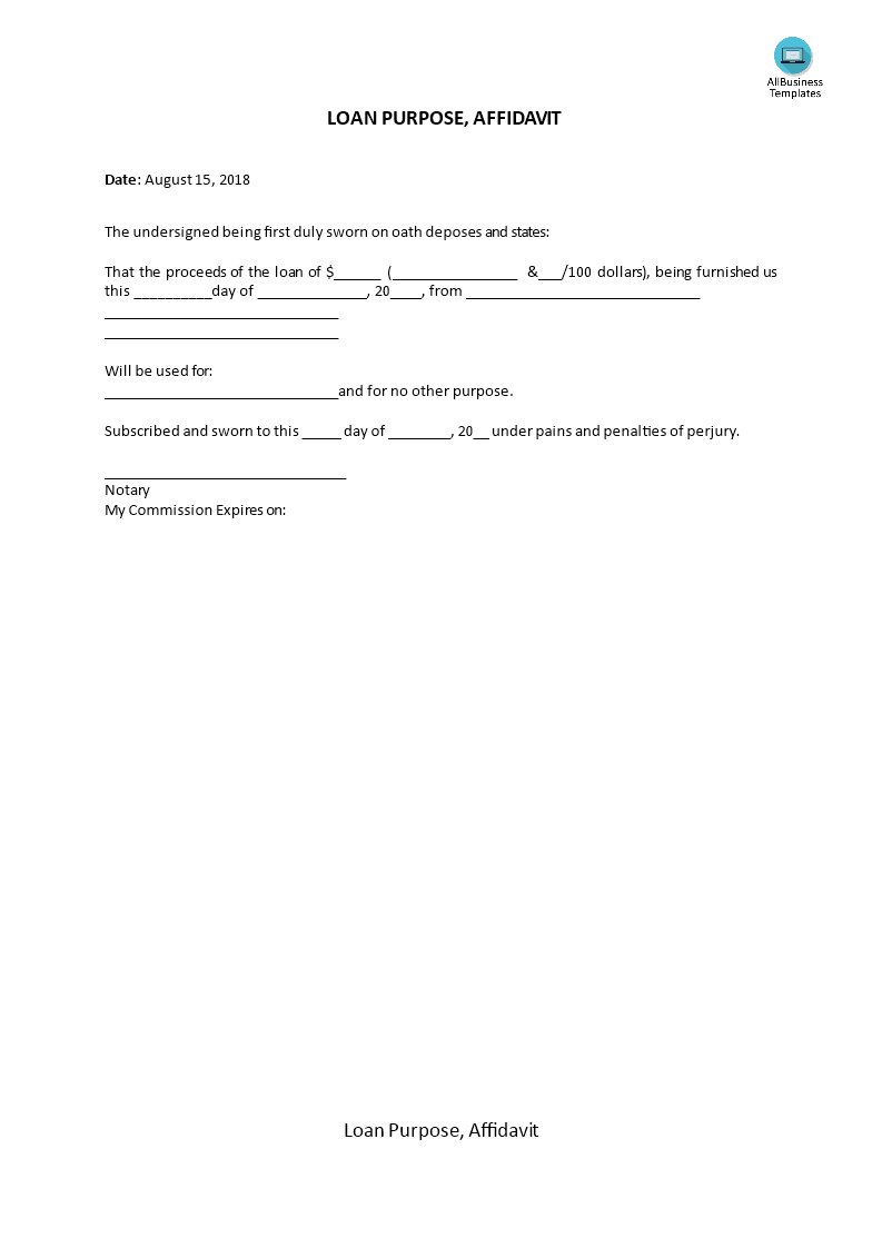 loan purpose, affidavit template