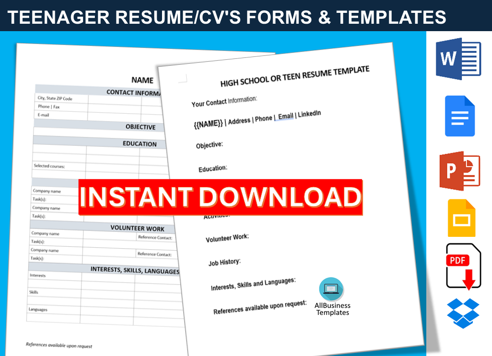 teenage job resume template