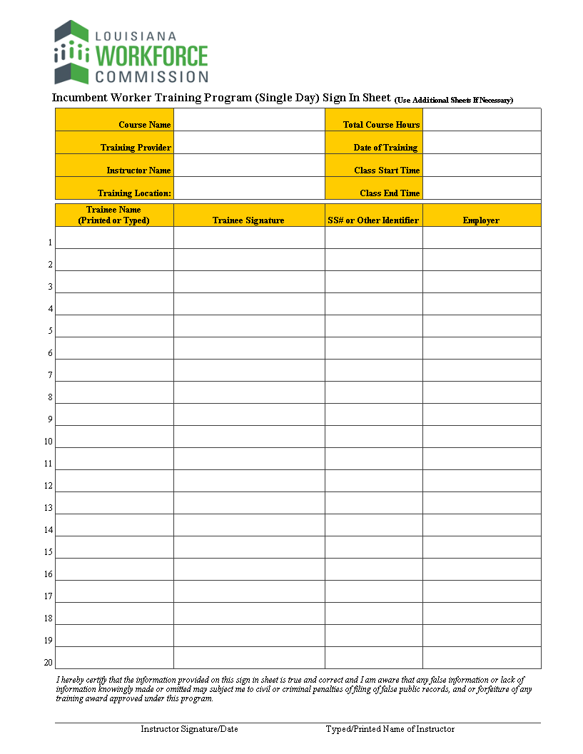 Excel Sign In Sheet 模板