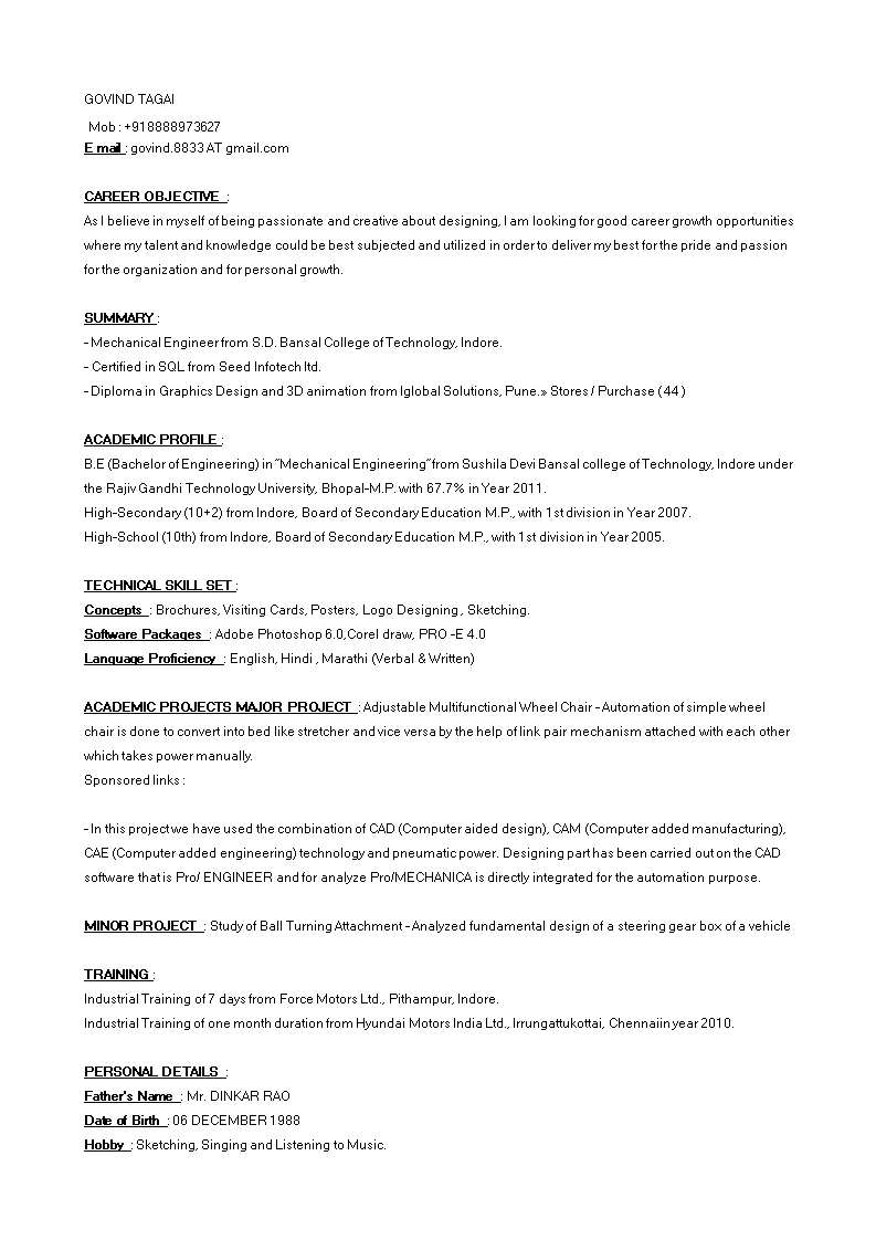 designer fresher resume template modèles