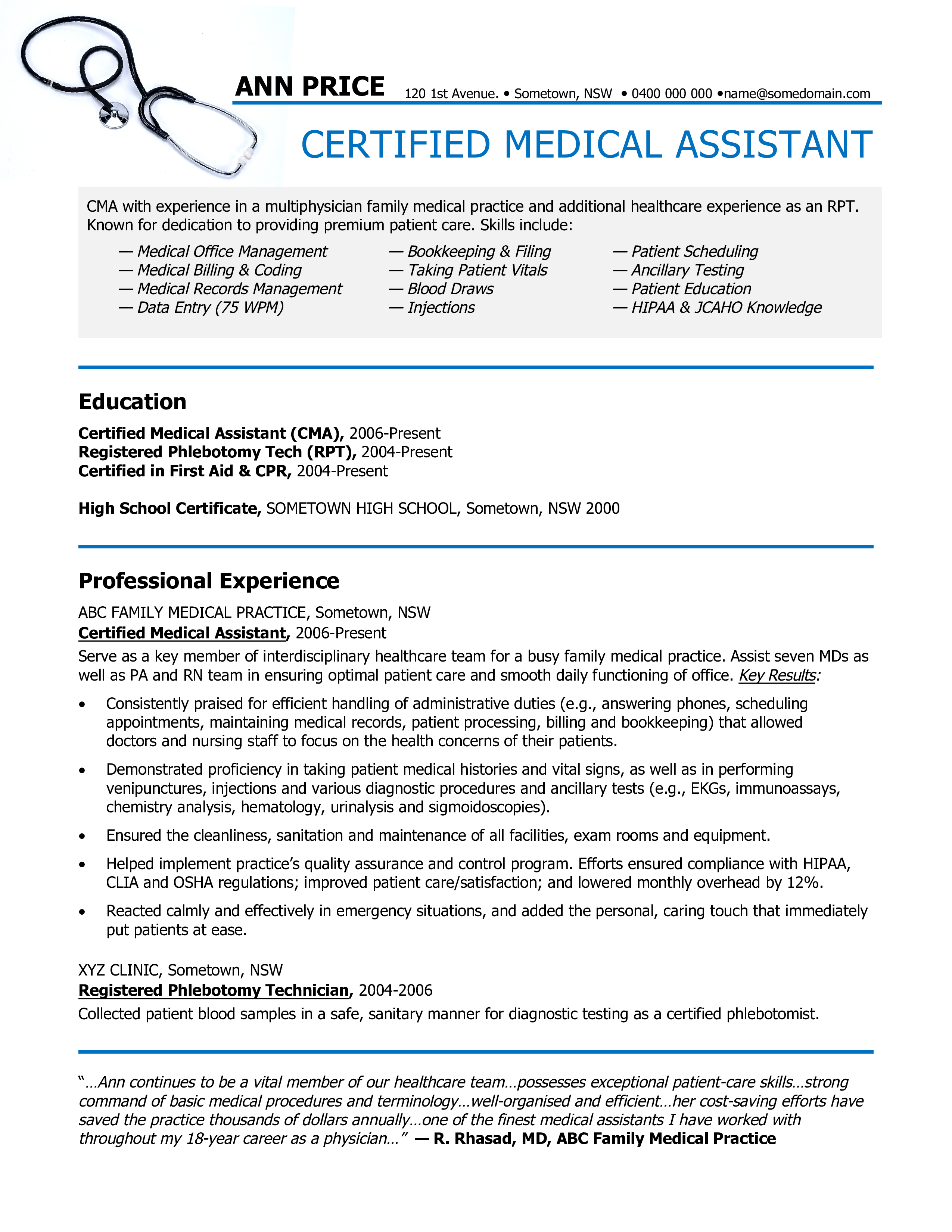 certified medical assistant resume sample Hauptschablonenbild