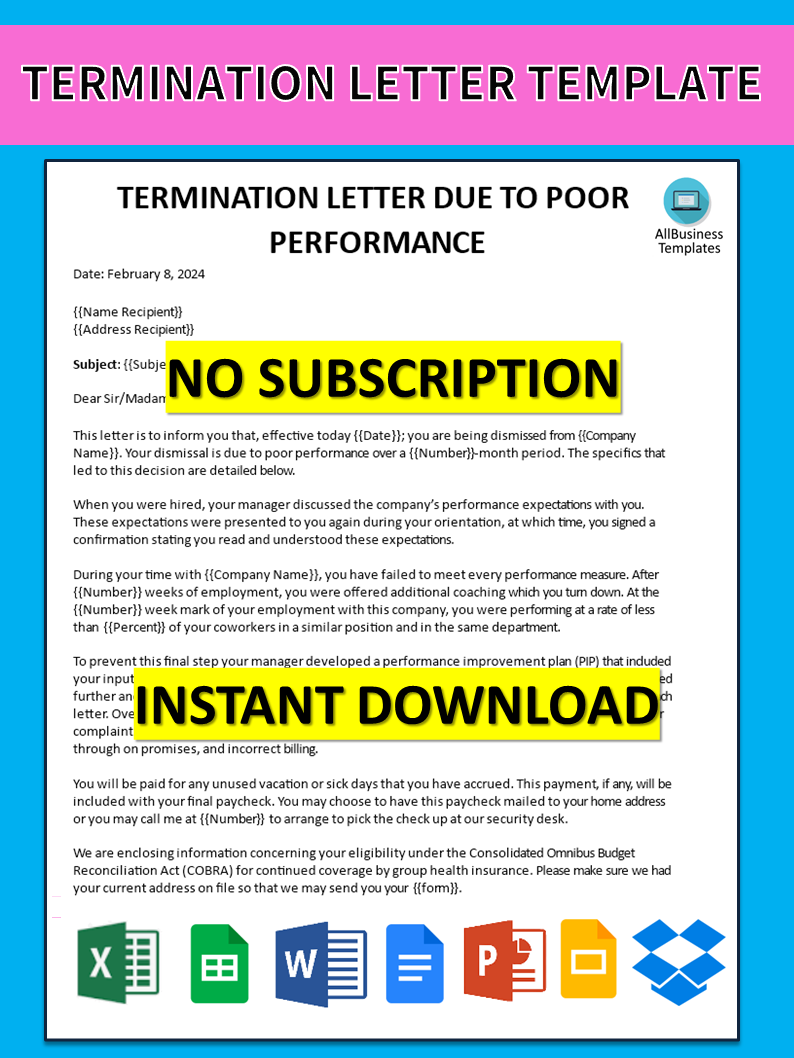 Poor Performance Termination Letter from www.allbusinesstemplates.com