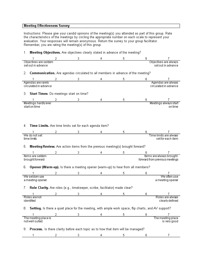 meeting effectiveness survey template