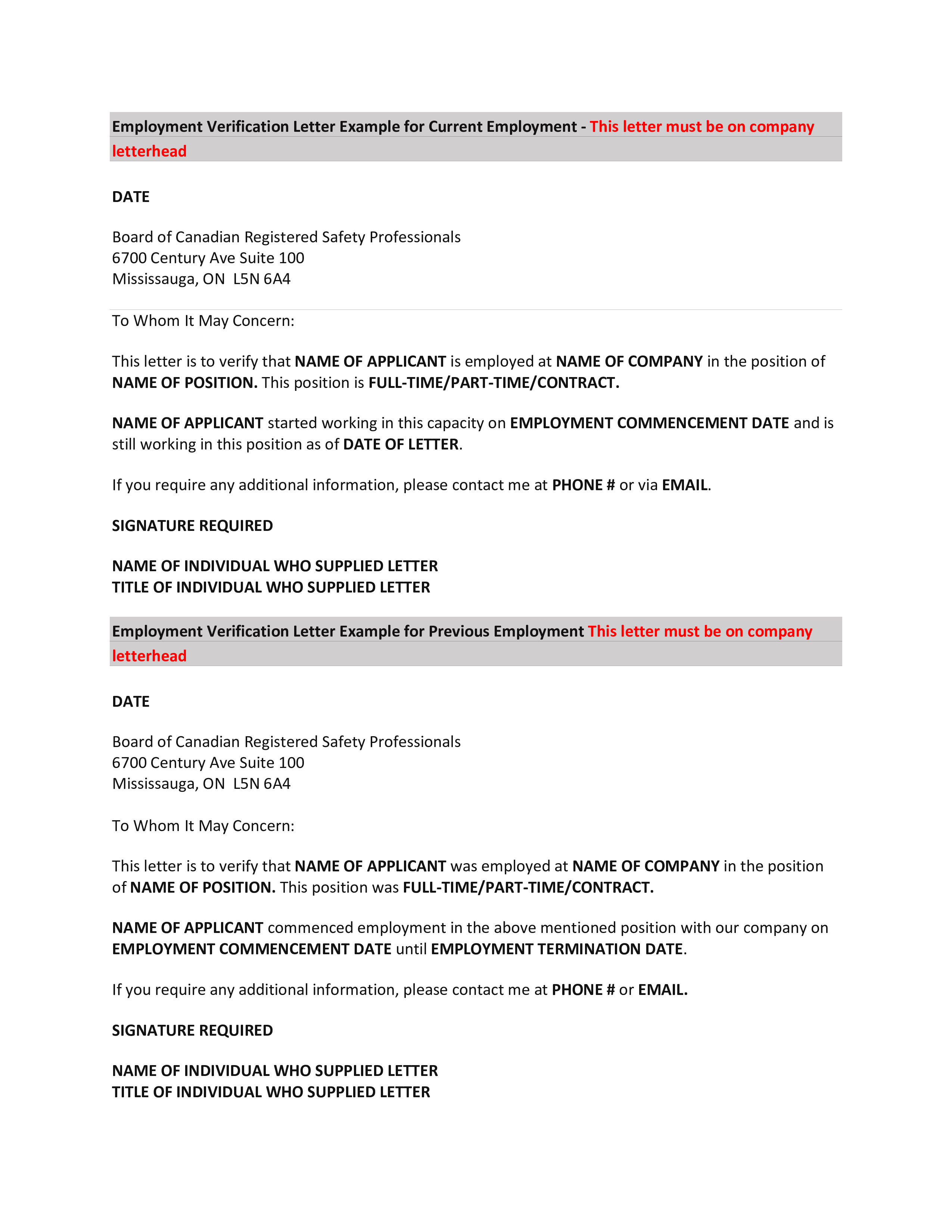 employee letter of employment verification modèles