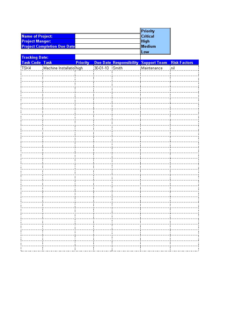 project tracking sheet template