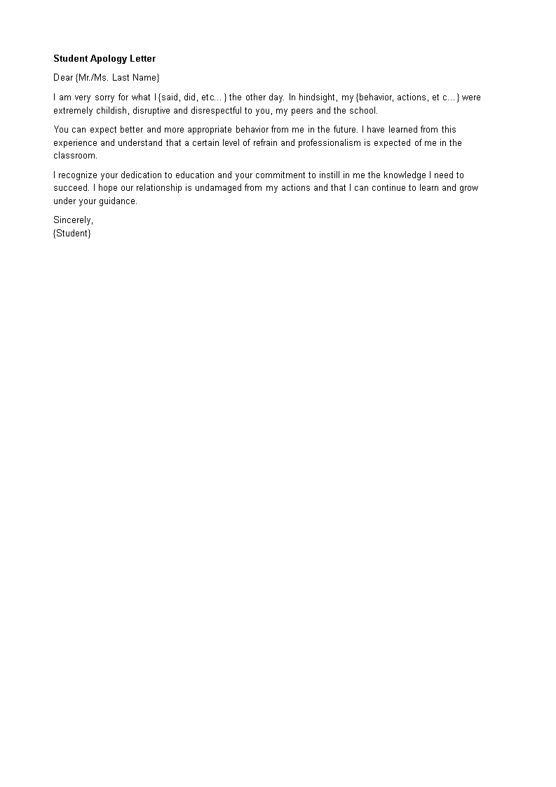 student apology letter Hauptschablonenbild