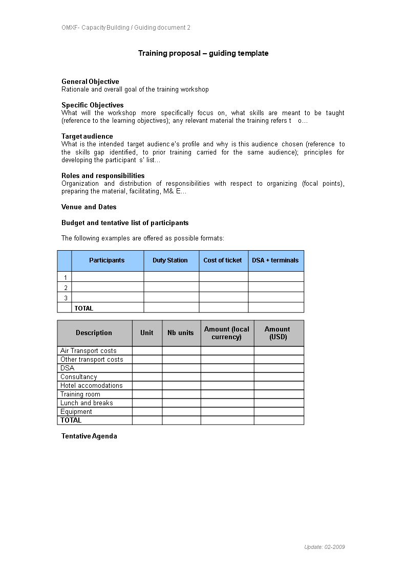 training budget word modèles