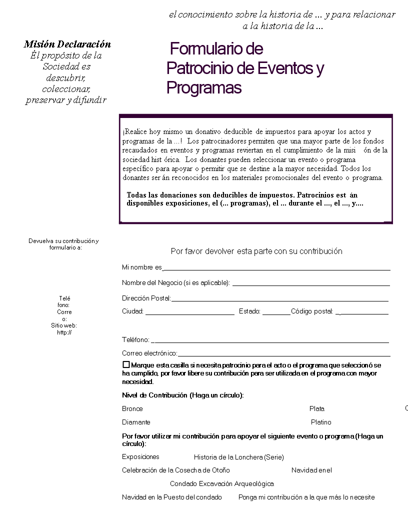 Formulario de patrocinador de eventos 模板