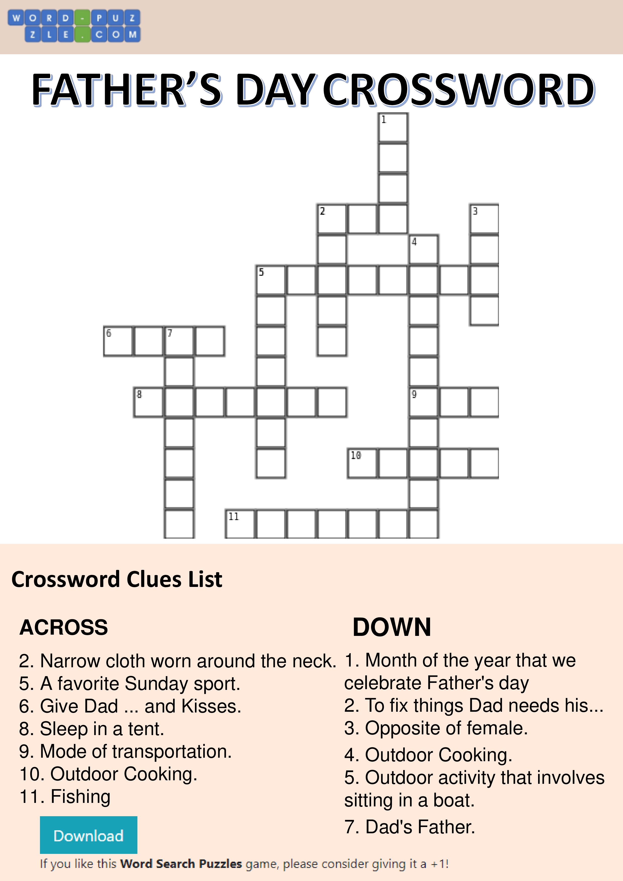 Father's Day Crossword Puzzle 模板