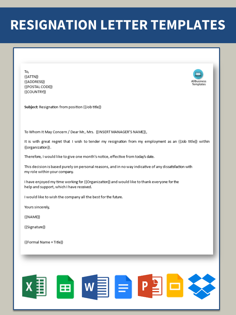 standard resignation letter template