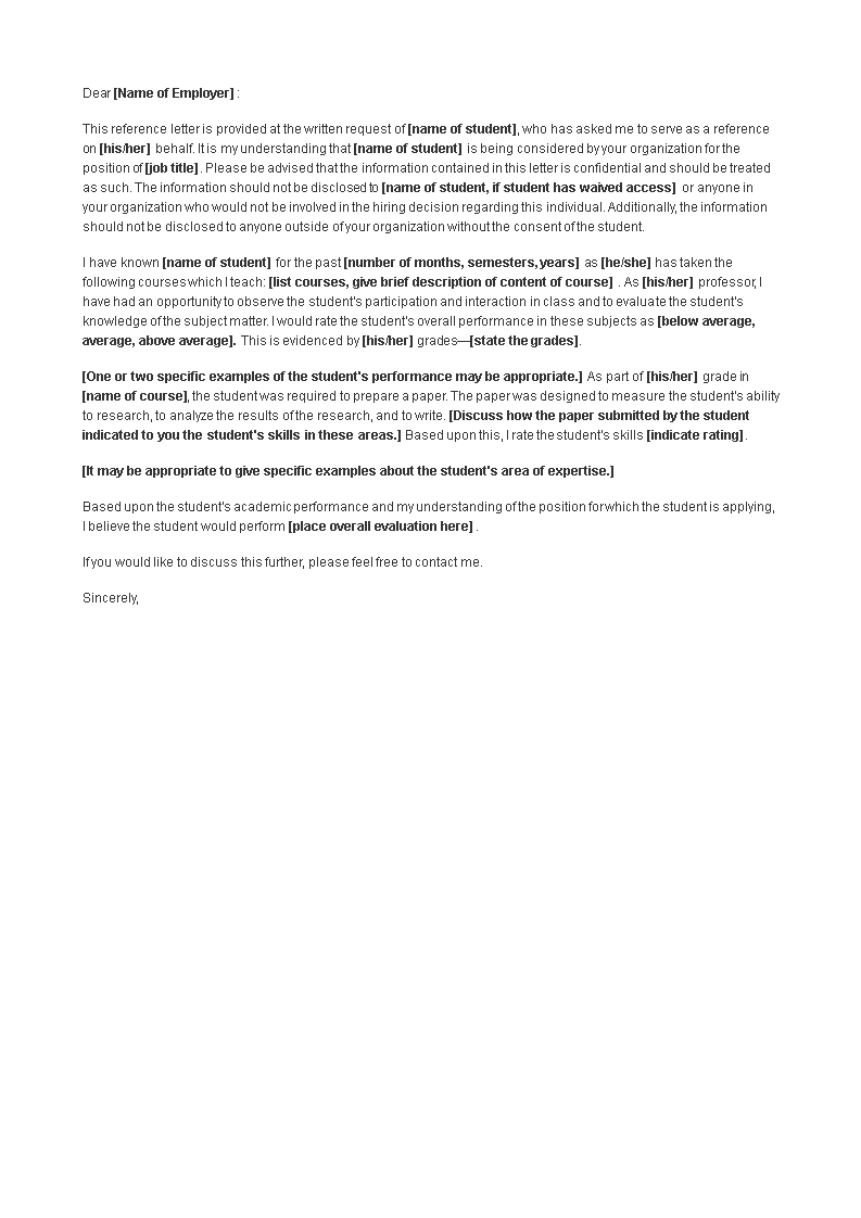 academic reference letter for professor template