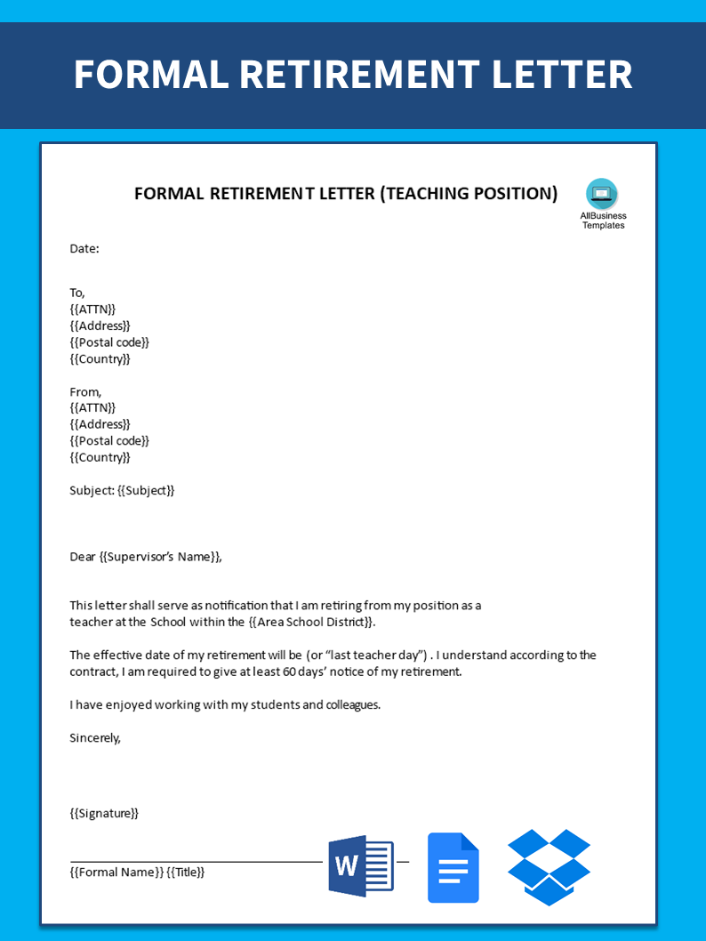 formal retirement letter template