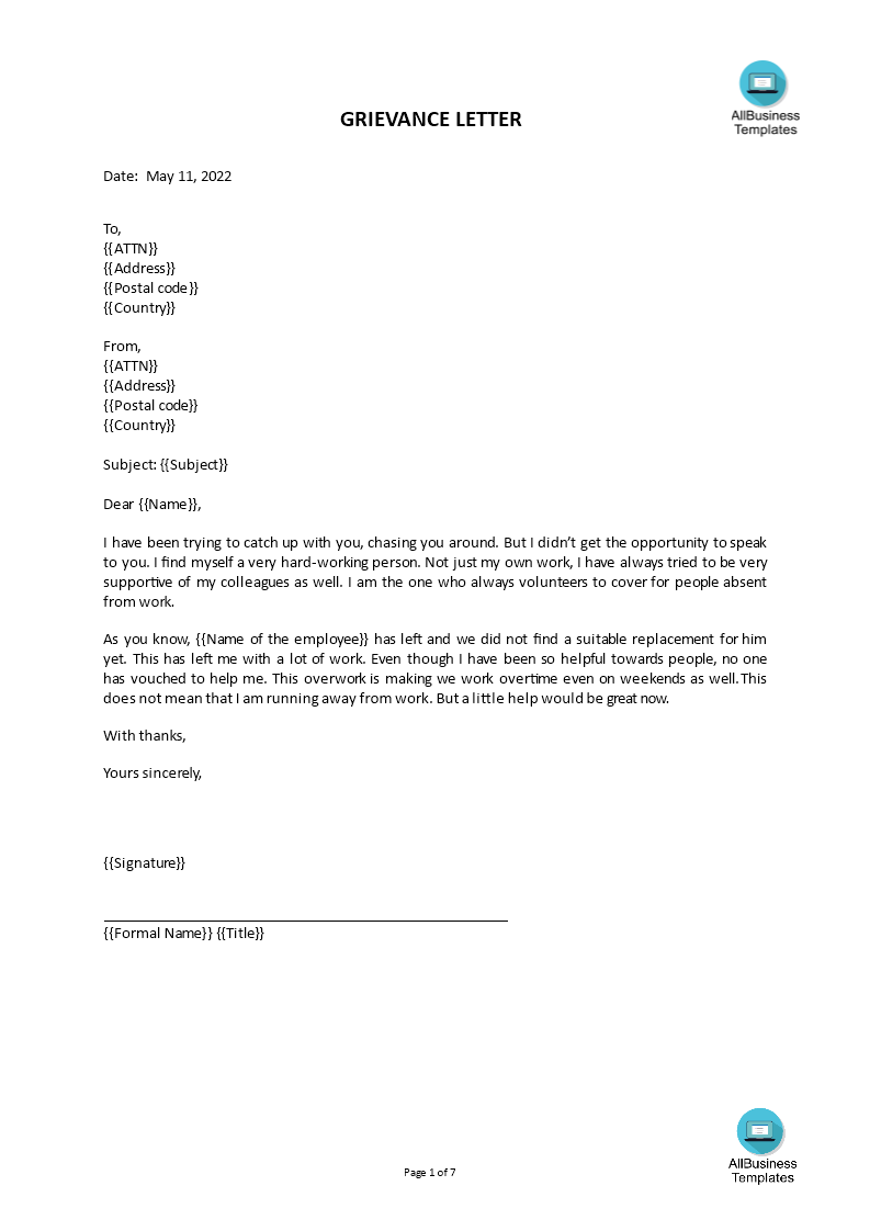grievance response letter Hauptschablonenbild
