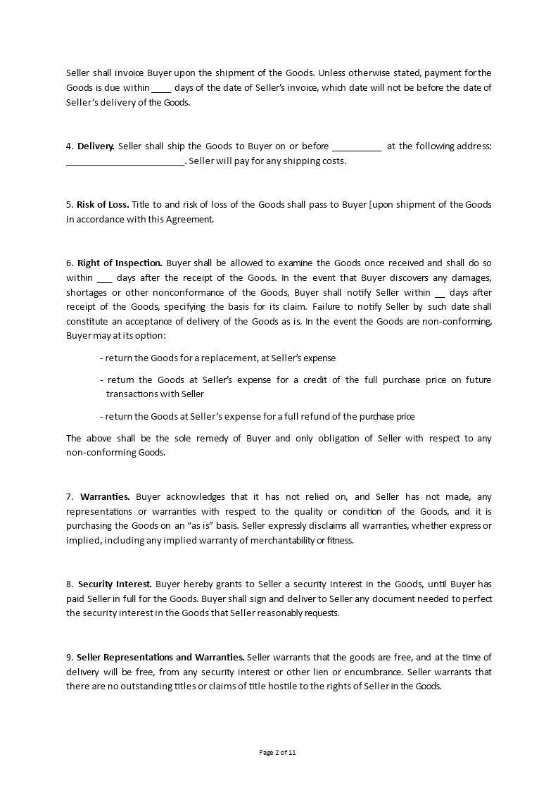 Contract For The Sale Of Goods - Premium Schablone Regarding free delivery terms and conditions template