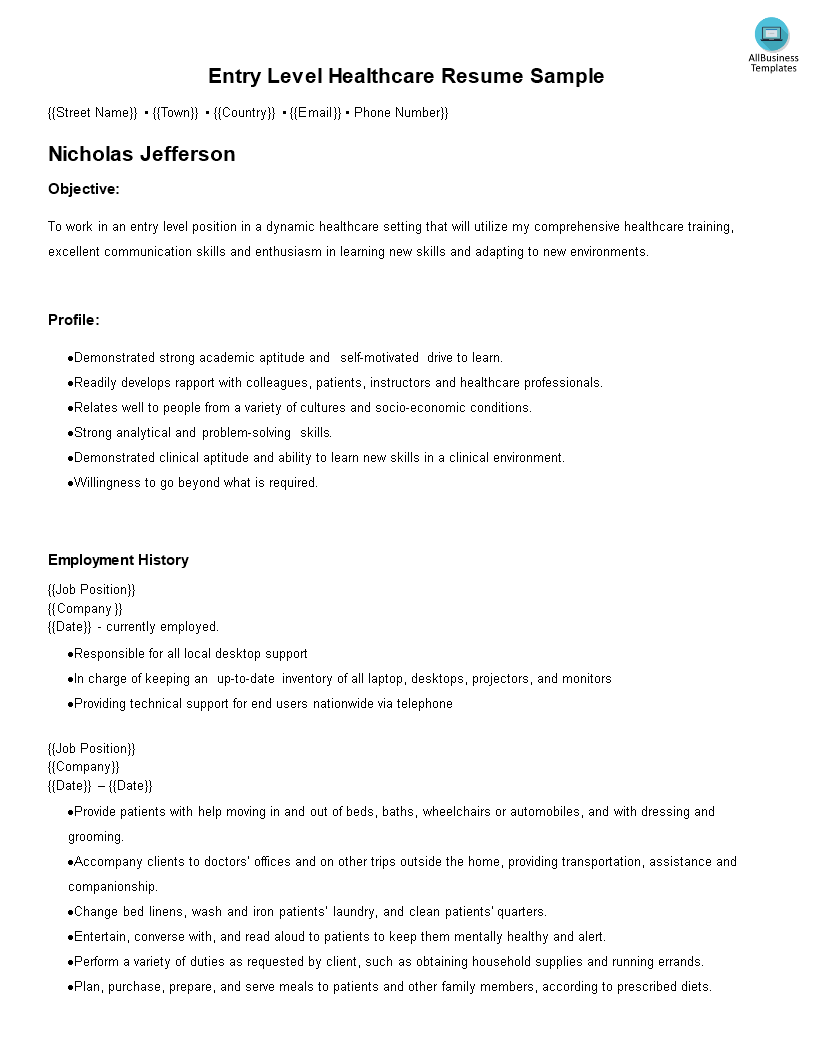 entry level healthcare administration resume plantilla imagen principal