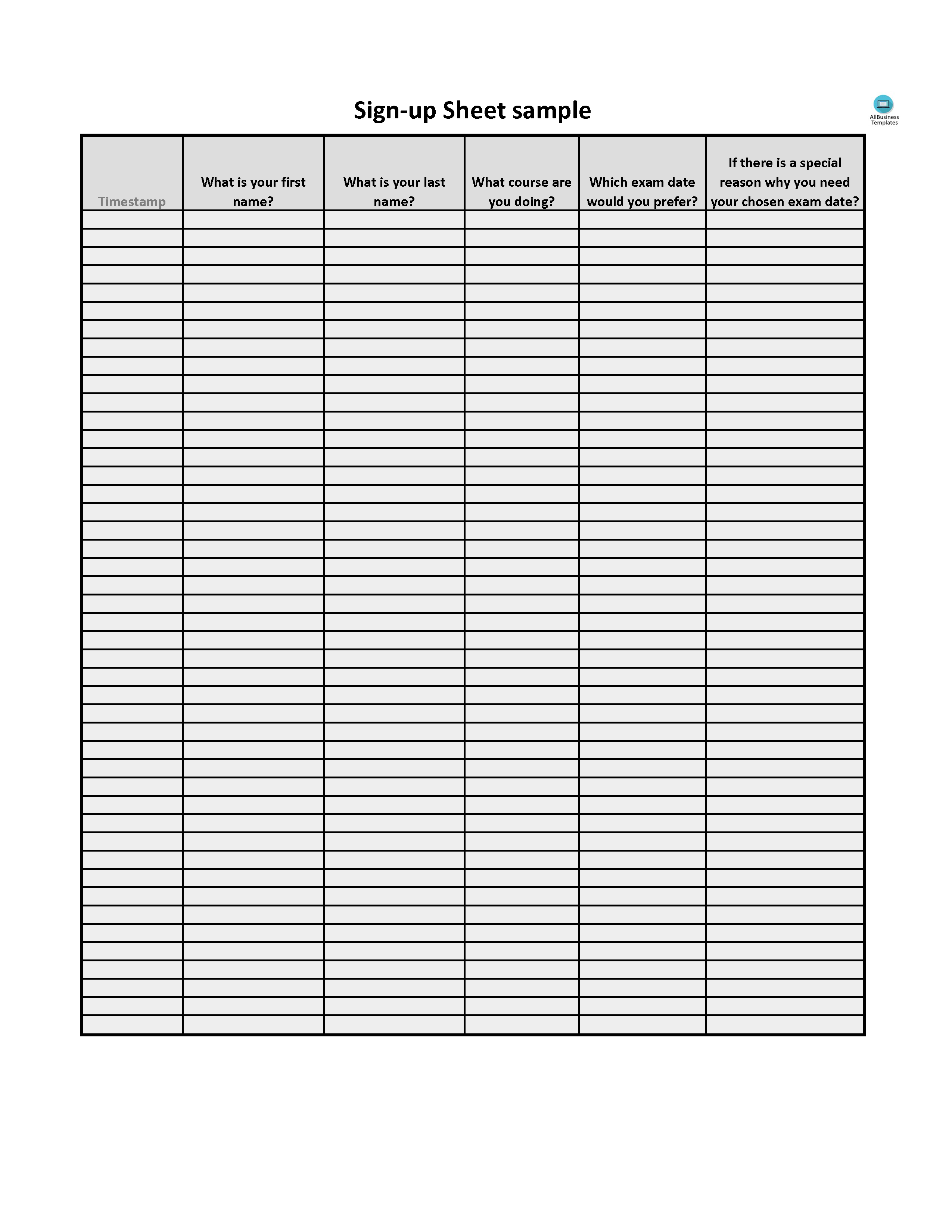 Printable Sign-up Sheet sample main image