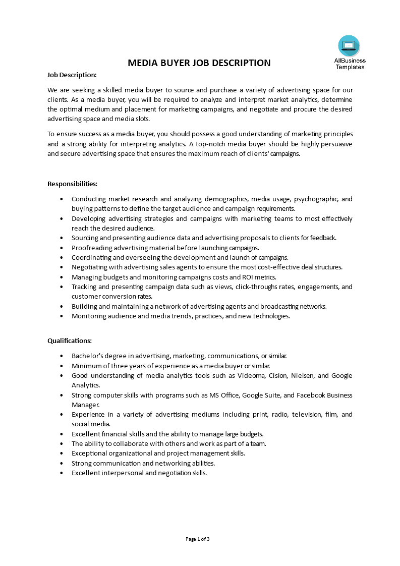 media buyer job description template