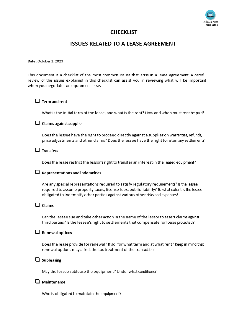 Lease Agreement With Option To Buy Template