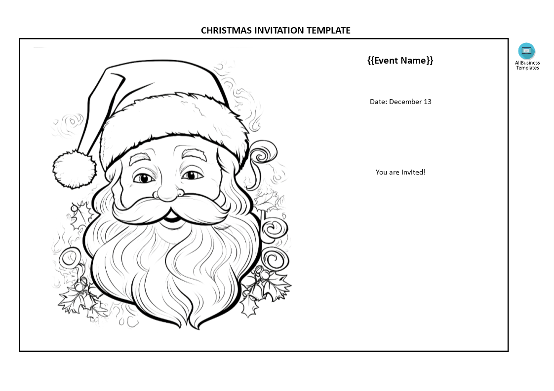 Free Christmas invitation templates Word main image
