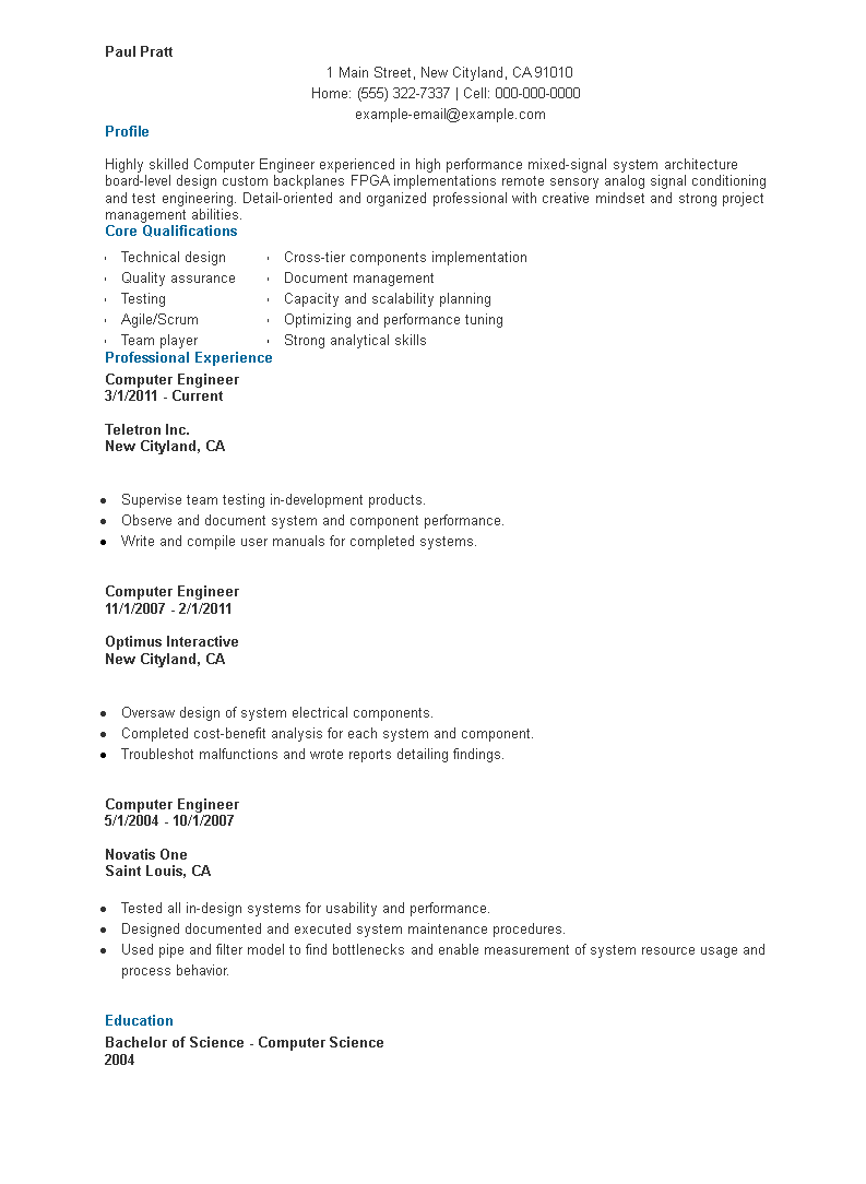 computer engineering student resume template