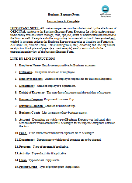 business expense form template template