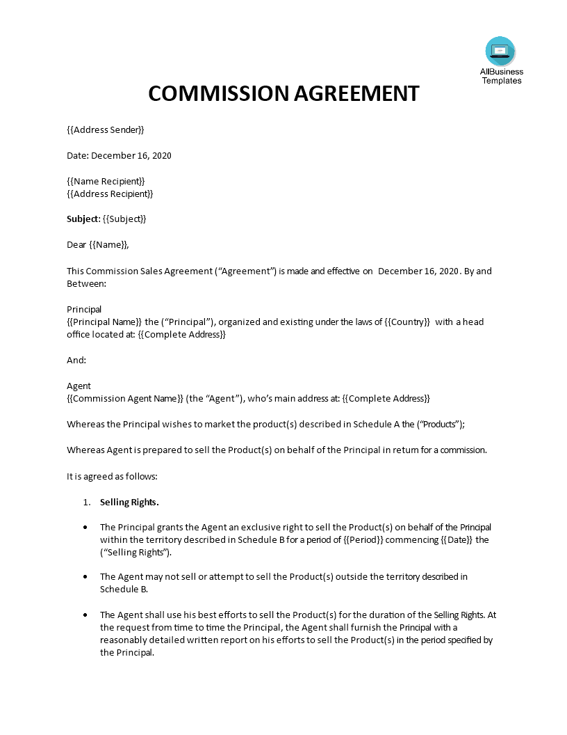 commission sales agreement voorbeeld afbeelding 