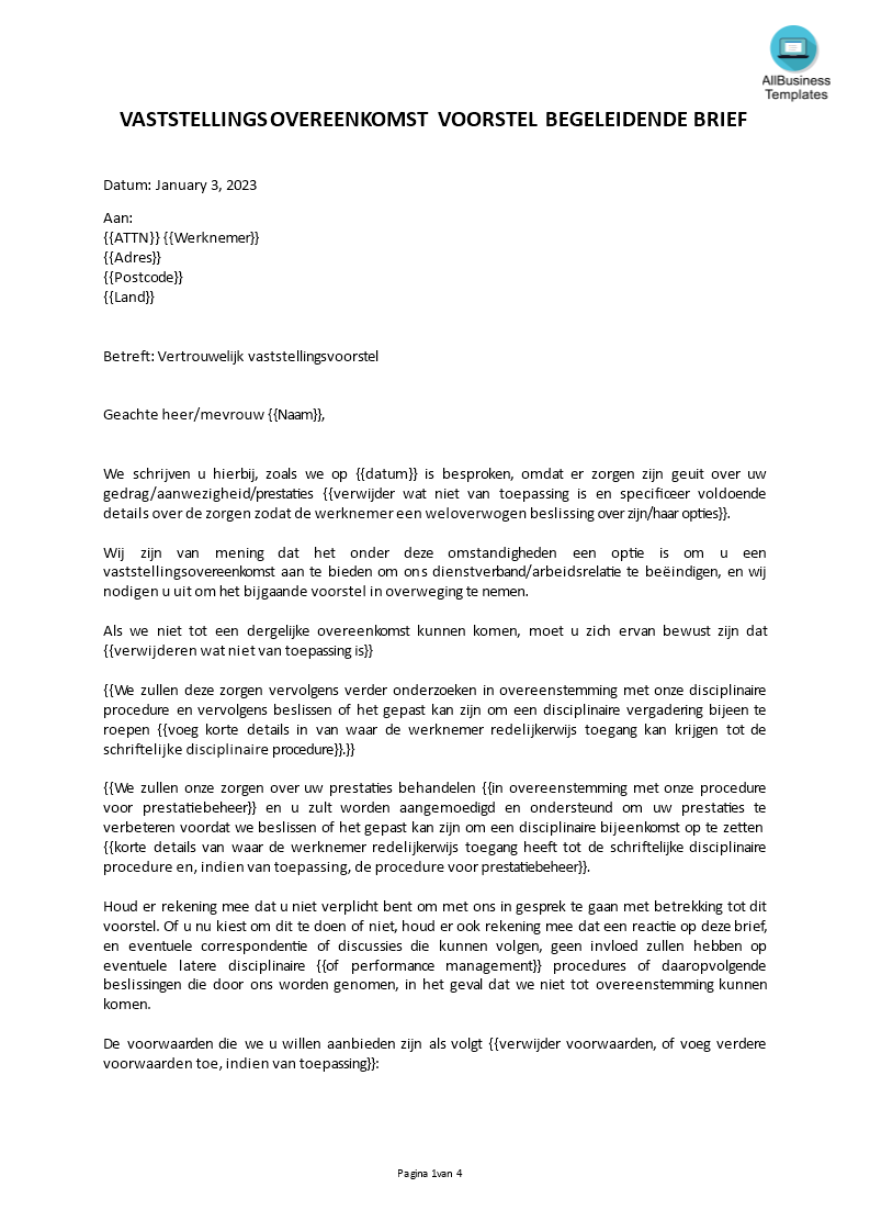 vaststellingsovereenkomst brief voorbeeld afbeelding 