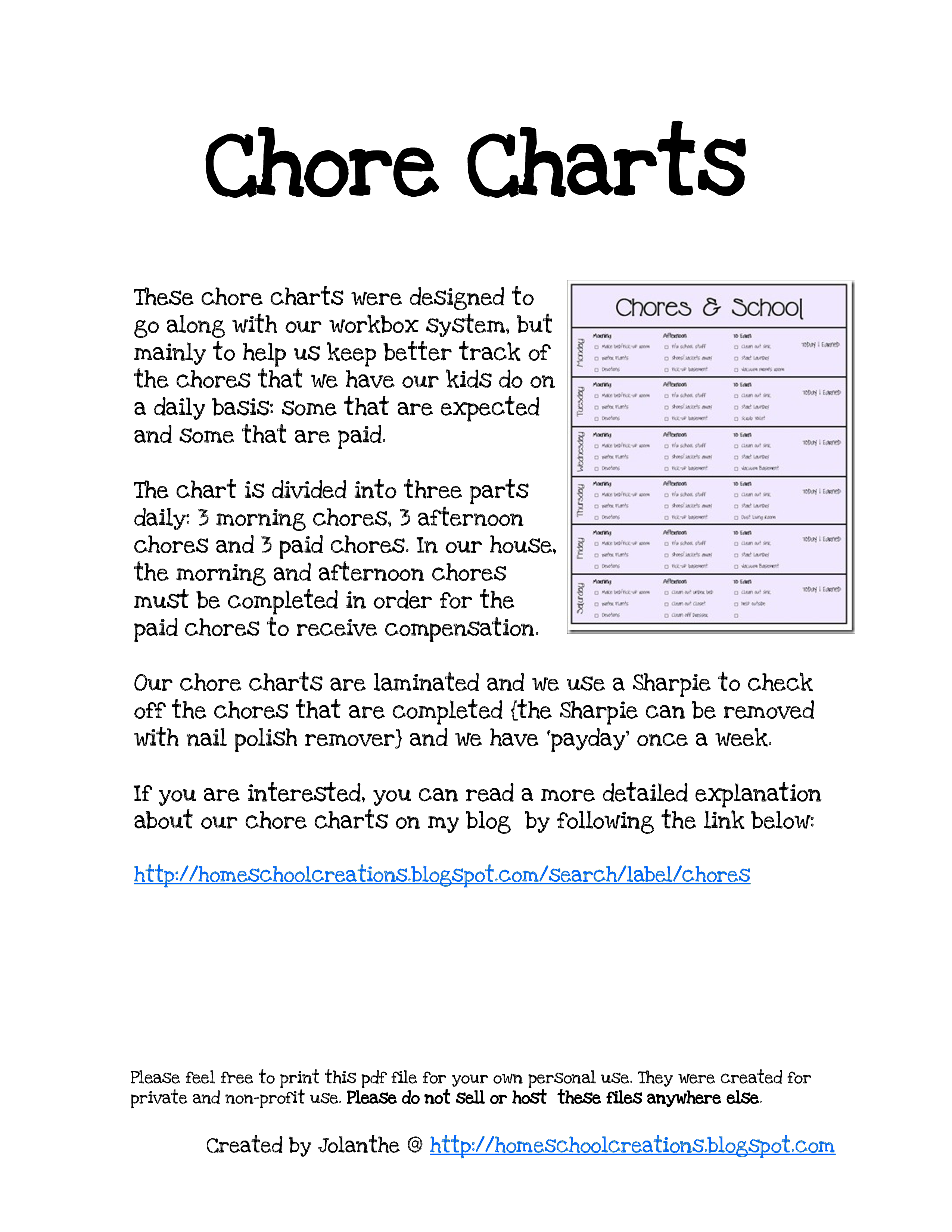 kids chore chart template