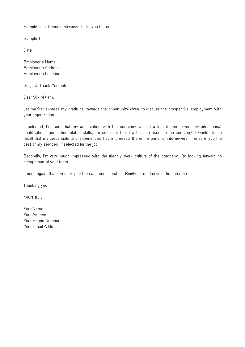 sample second interview thank you letter template