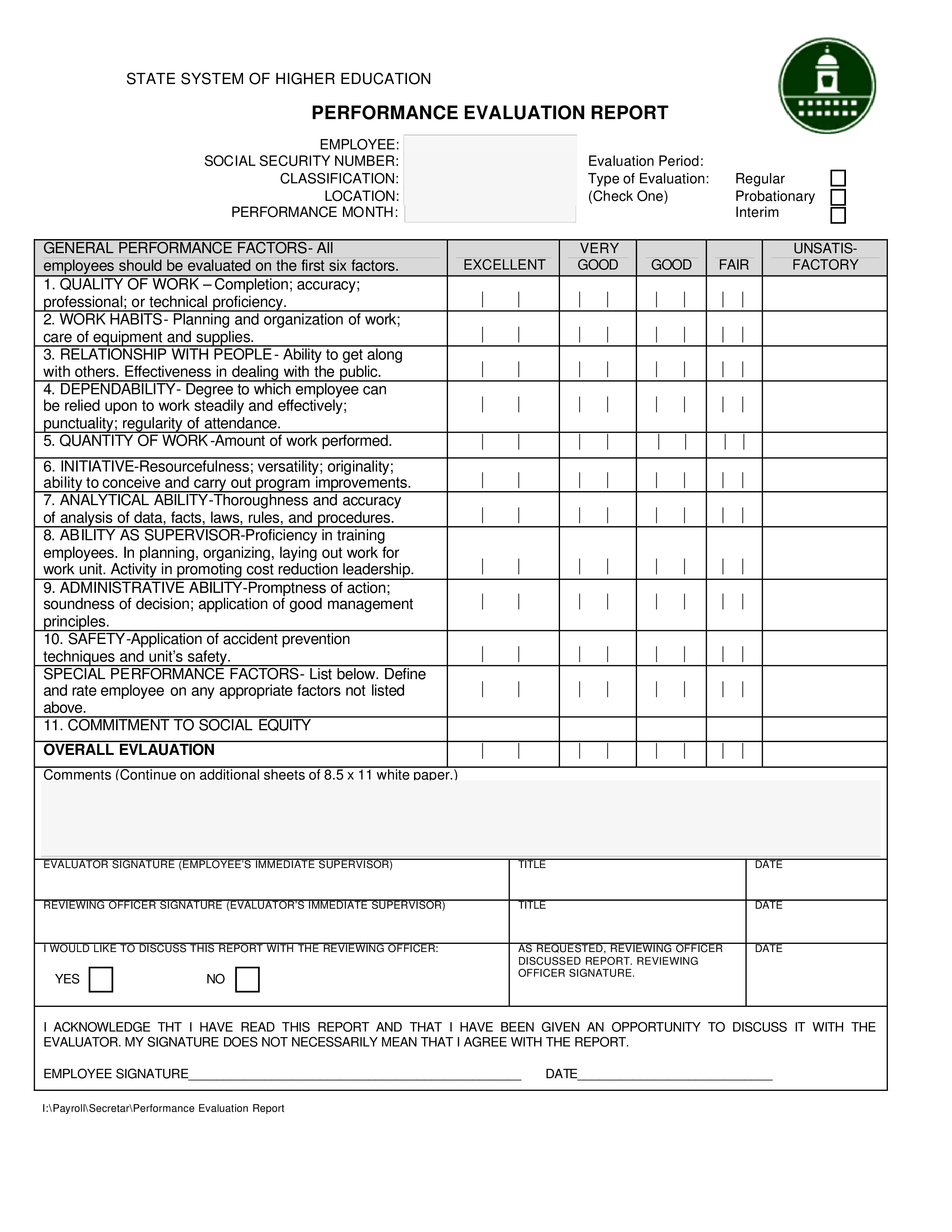 employee report template