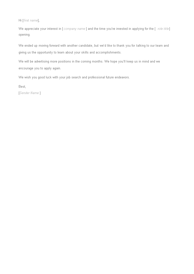 employment candidate rejection letter template