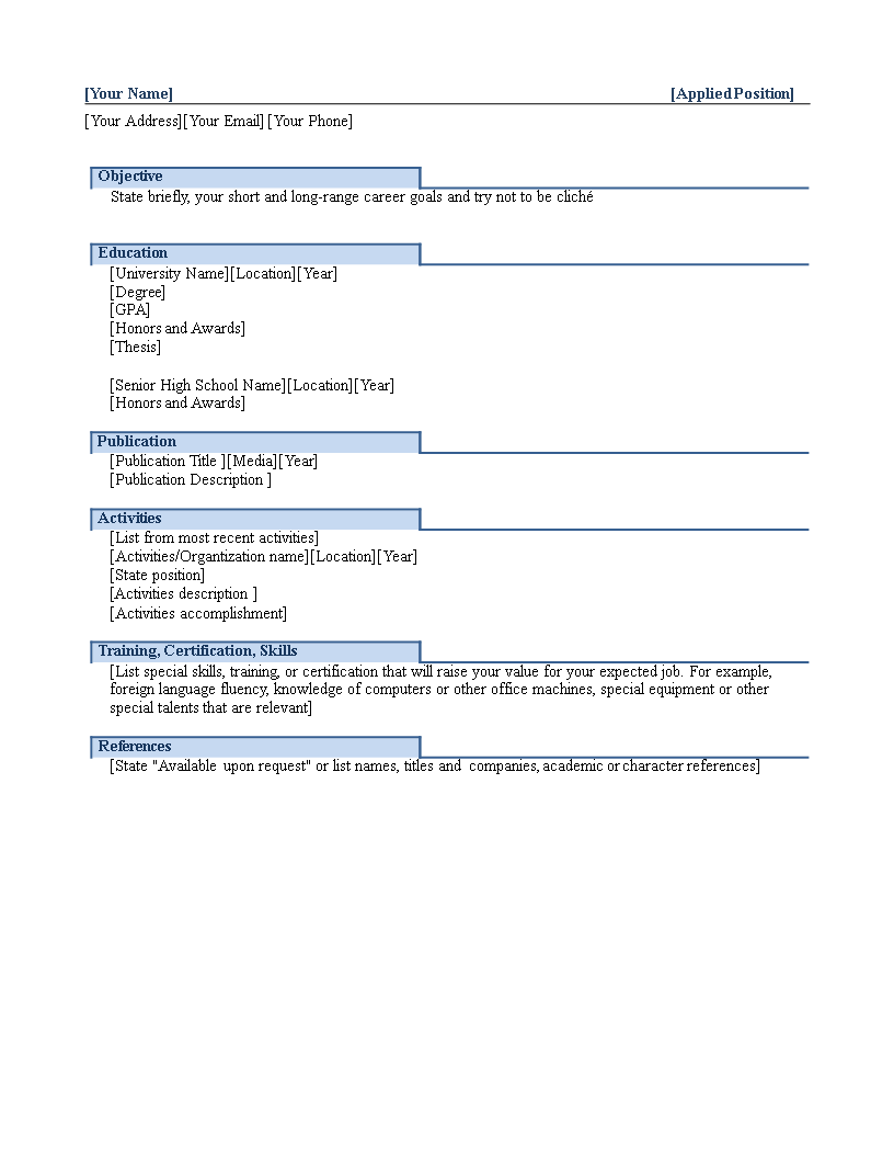 best resume format for fresh graduate