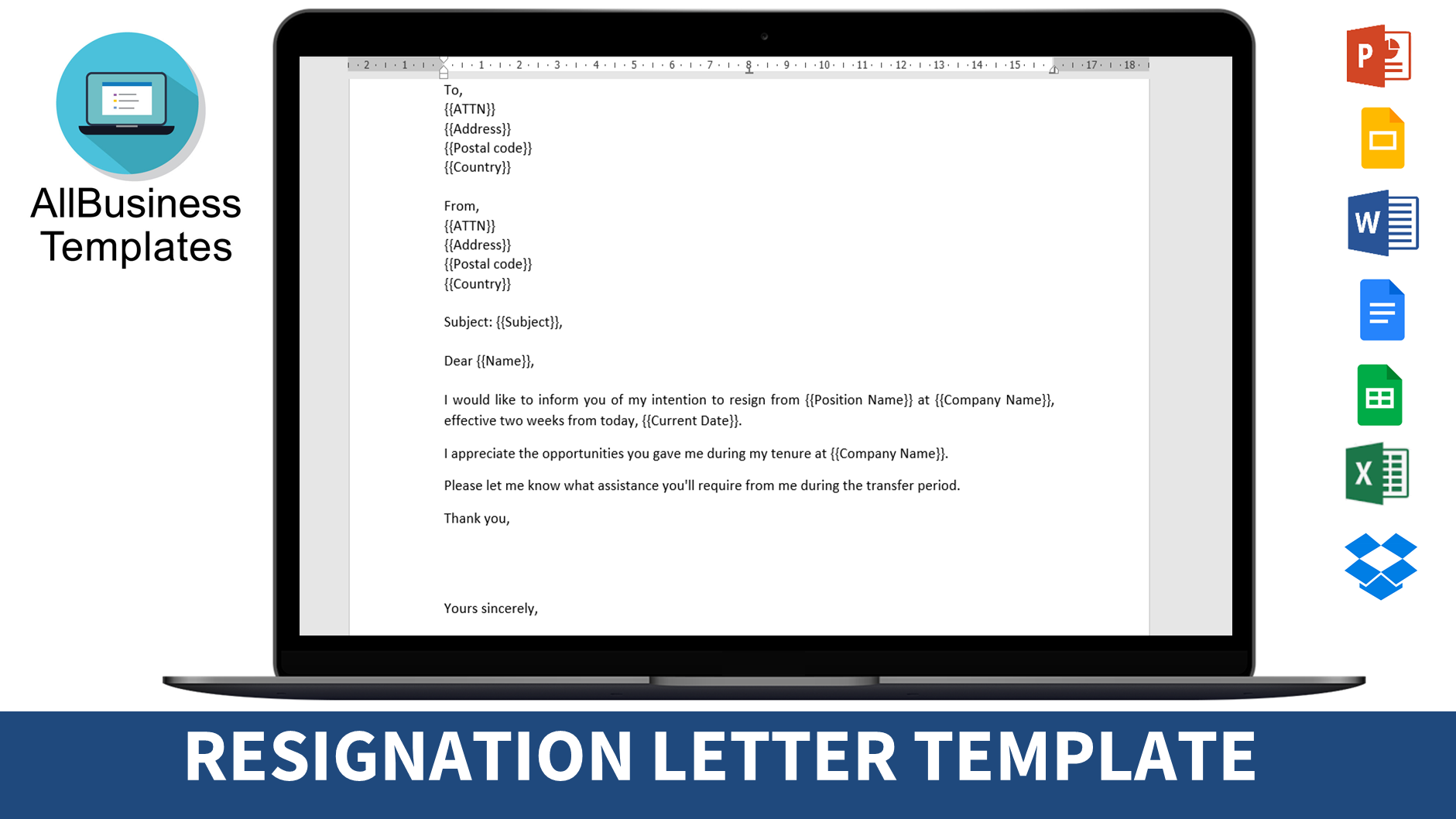 Letter of Resignation Sample 模板