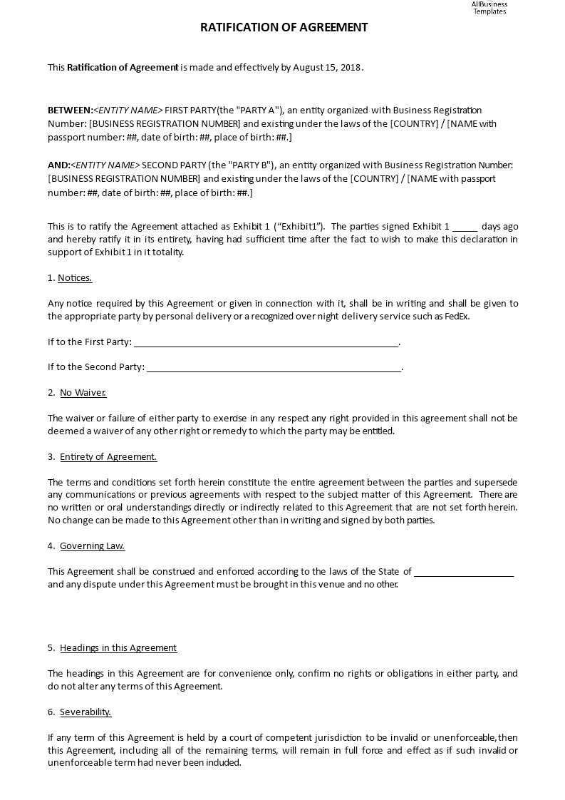 ratification of agreement template