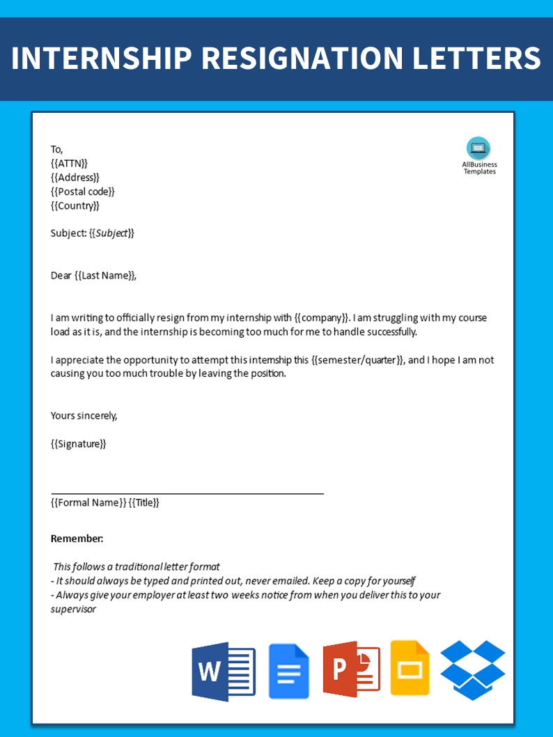 internship resignation letter template