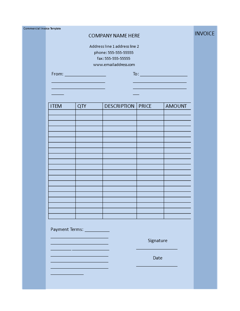 commercial invoice sample template