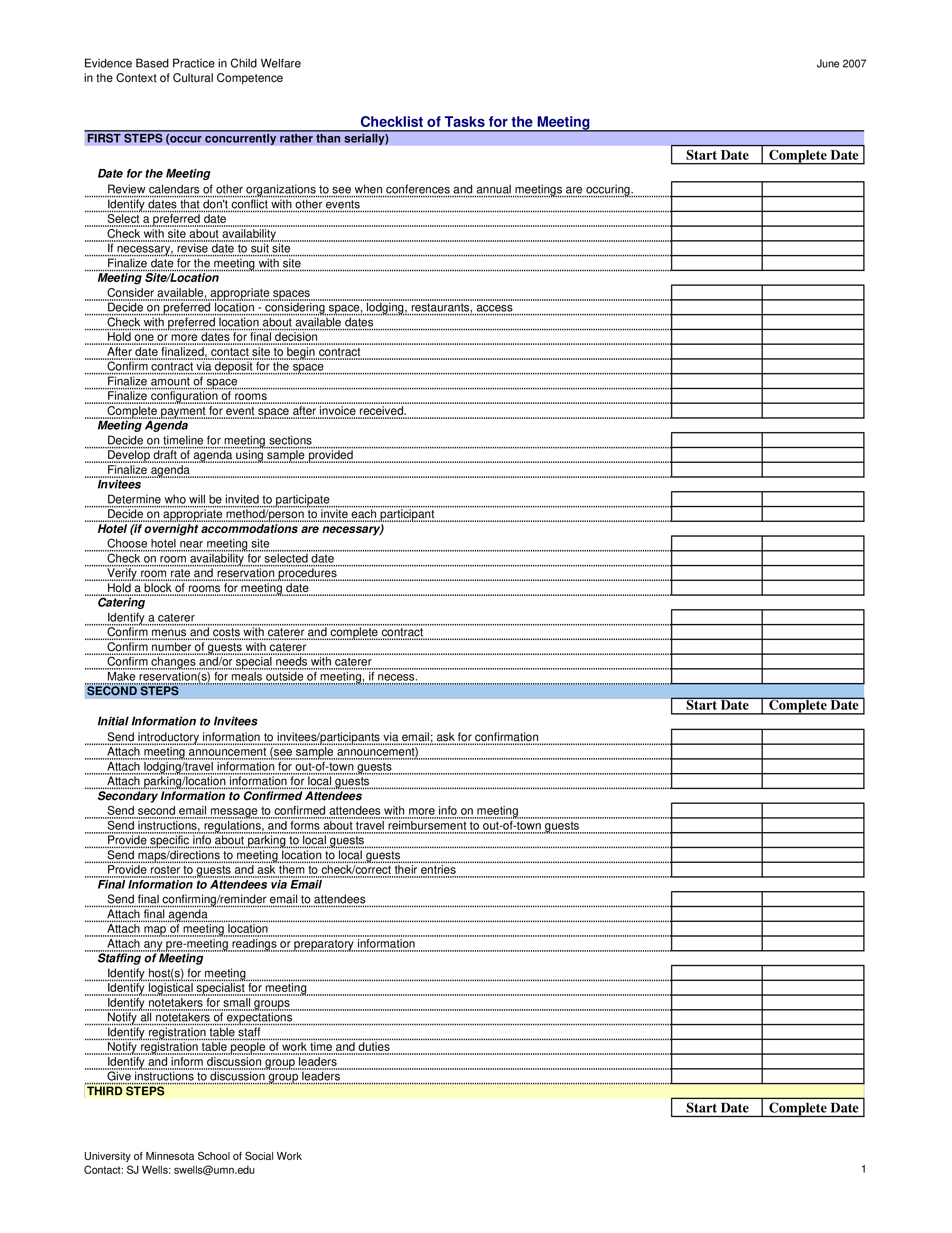 Printable Task Checklist 模板