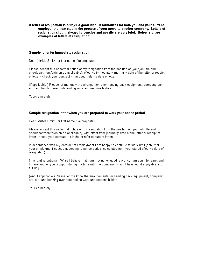 effective immediate resignation letter template